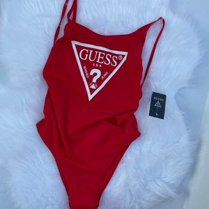 New GUESS Low Back One-Piece Logo Swimsuit SZ S
